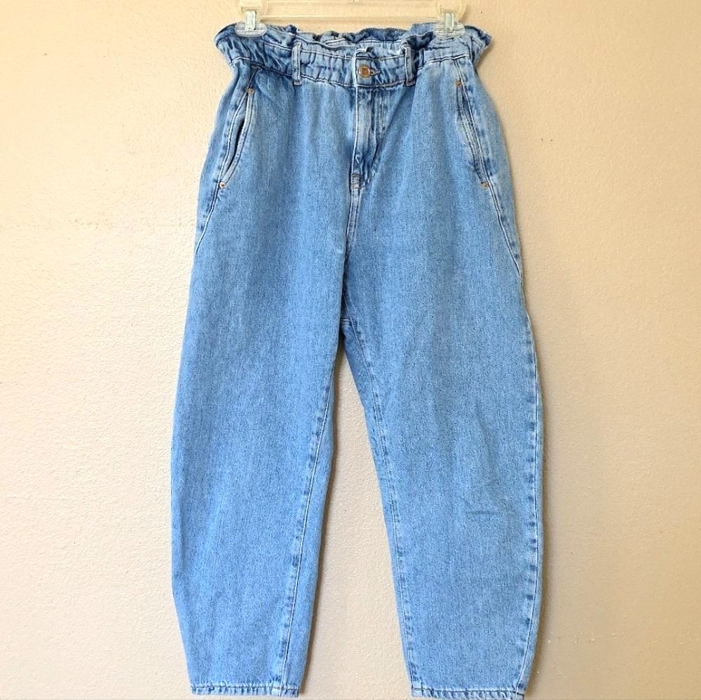 Zara Womens Paperbag Baggy Carrot Leg Cropped Denim Jeans - Size 4